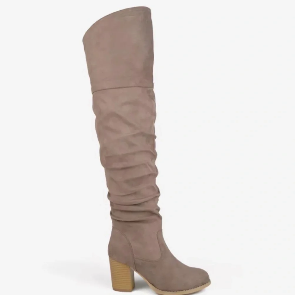 Journee Collection Taupe Slouch Over-the-Knee Block Heel Boots
